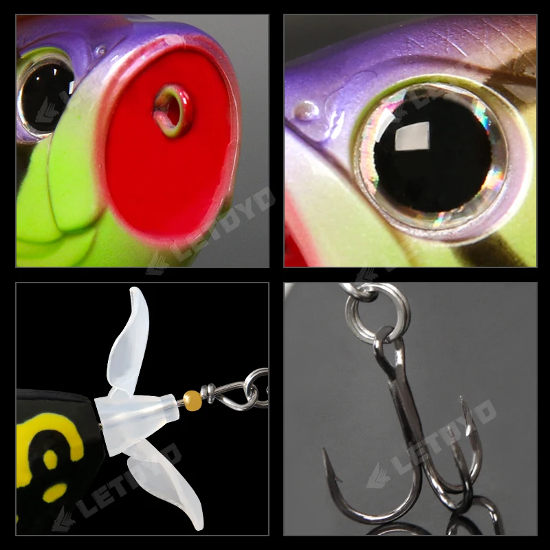 LETOYO 50mm 60mm flotante Popper señuelo Topwater hélice giratoria cebos duros para lubina pescado negro - imagen 2