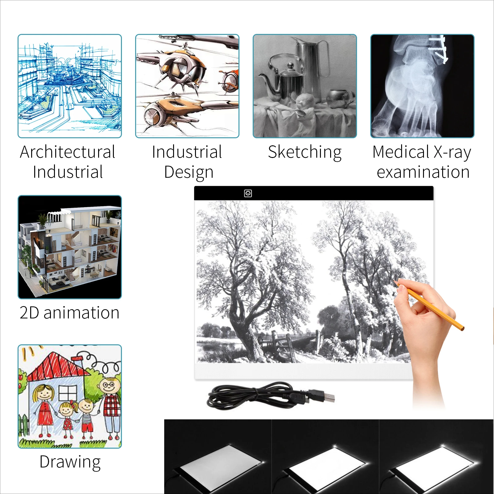 Almohadilla de luz Led regulable de 3 niveles A3/A4, tablero de dibujo, caja de luz de rastreo, protección ocular más fácil para pintura de diamantes, punto de cruz - imagen 5