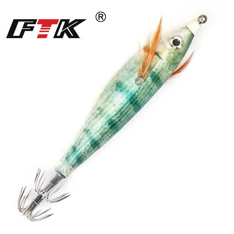 FTK-señuelos de pesca con plantilla de calamar luminosa, ojo 3D, 8cm, anzuelo de calamar y camarón, señuelo de pulpo, cebo Artificial, accesorios de pesca de mar, 10g