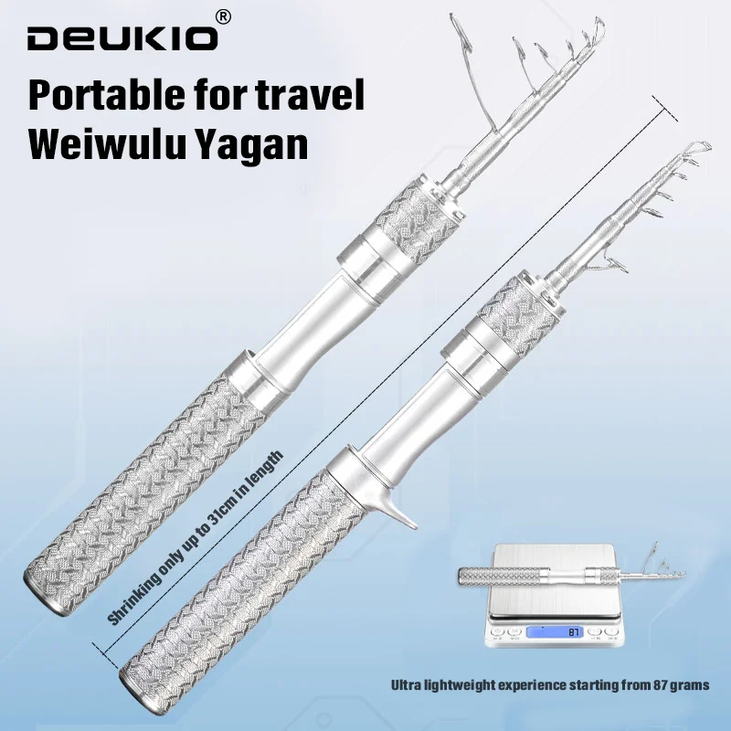 Caña de pescar corta portátil DEUKIO, caña de pescar telescópica ligera, caña de pescar con señuelo de fibra de carbono, caña de fundición giratoria - imagen 2