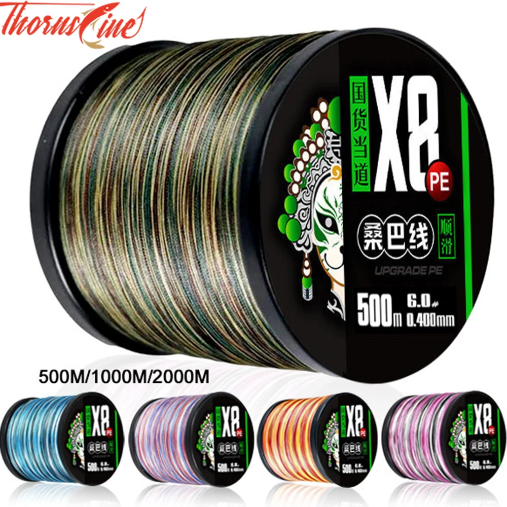 Línea de pesca trenzada de 8 hilos THORNSLINE multifilamento de agua salada X8 1000M 2000M 16-98LB cable de mosca de carpa de Japón línea de PE