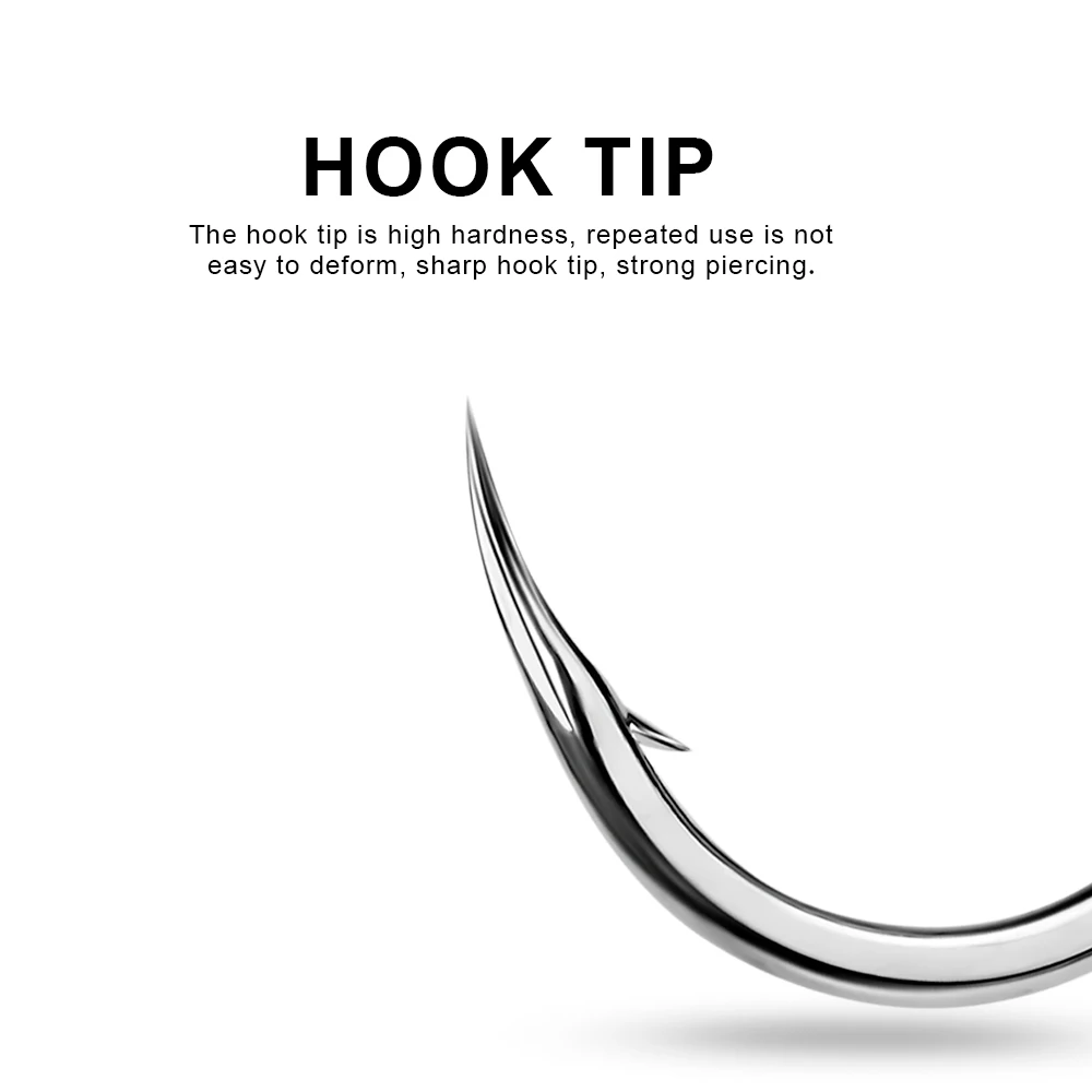 PROBEROS 10PCS Anzuelos de pesca 1/0-2/0-3/0-4/0-5/0 #    Anzuelos Jig Big Eye, anzuelo único con púas de Color estaño, Peche de acero rico en carbono - imagen 5