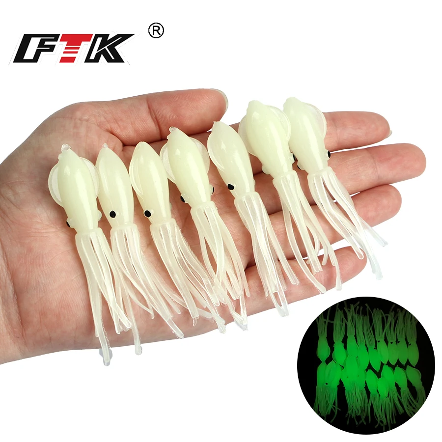 FTK 5 uds suave luminoso pulpo Trolling cebo de agua salada falda de calamar Señuelos de pesca Glow Marlin Grouper Tuna plantilla cebo Artificial