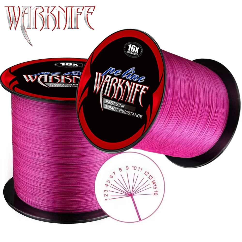 Warknife-sedal de pesca trenzado extremo PE, 16 hebras, 100M-2000M, núcleo hueco, 20LBs-500LBs, línea de asistencia multifilamento japonés, color rosa - imagen 2