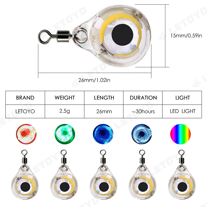 Señuelo de pesca con luz LED, forma de ojo profundo bajo el agua, luz de pesca atrayente, sábalo, cebo de pesca, señuelo luminoso para atraer peces pesca equipamentos herramientas de pesca luces de pesca toboganes - imagen 3