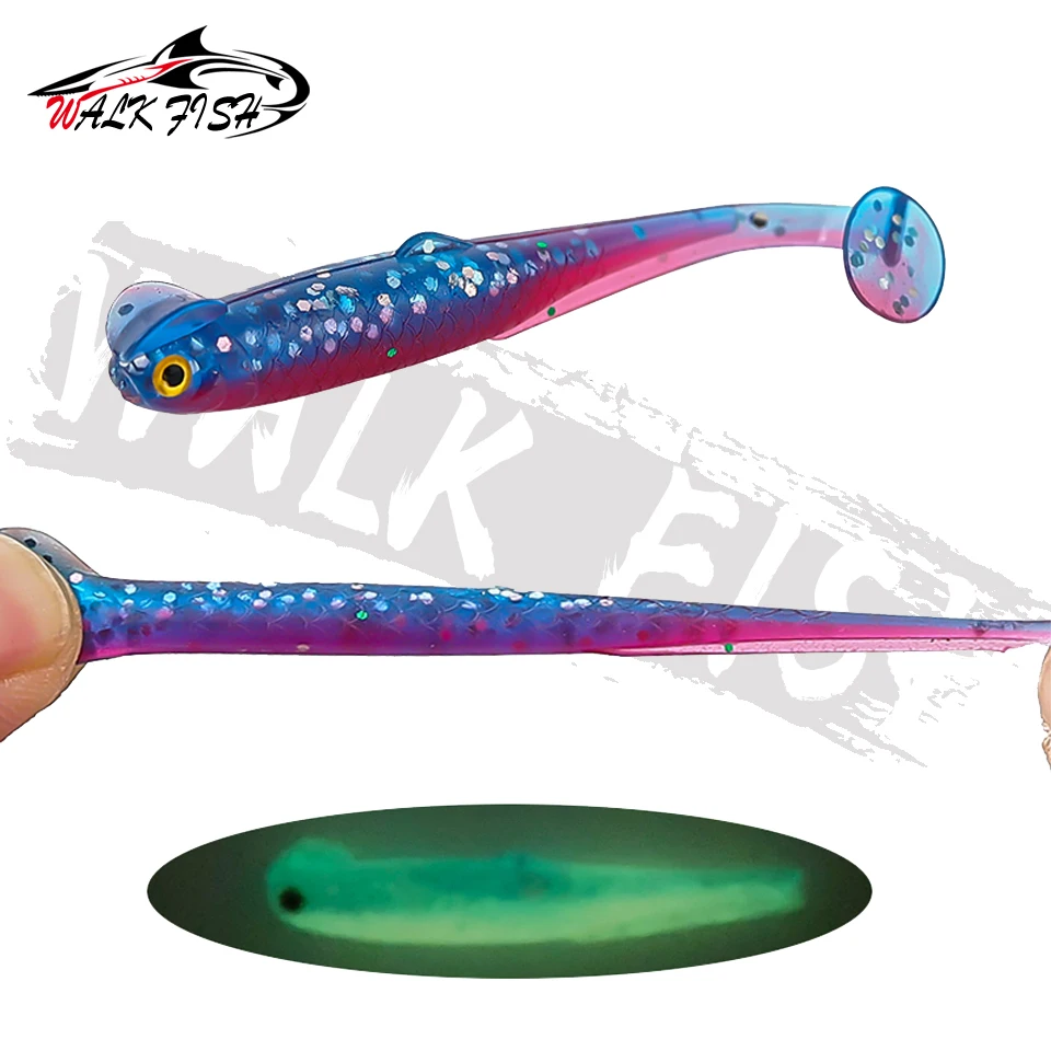 WALK FISH-señuelo suave con cola de gallo, 5 uds./10 Uds., 6cm/1,3g, realista con ojos 3D, cebo biónico de PVC para lubina, trucha, acción multig - imagen 3