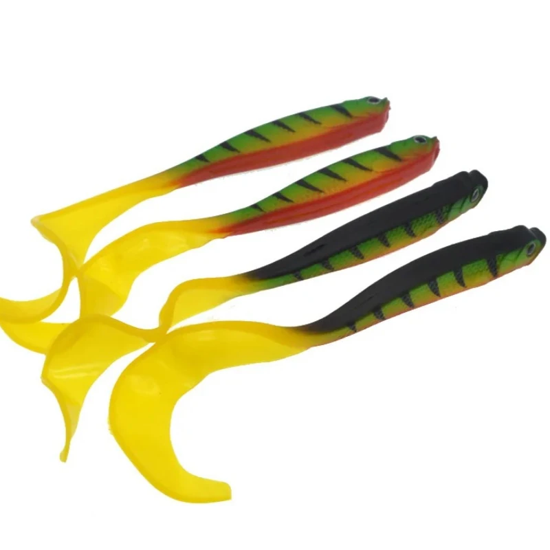 ALASICKA 4 Uds 12,5 cm vientre abierto pez hueco cebo suave señuelo de pesca colas largas verdes leopardo señuelos artificiales agua dulce agua de mar - imagen 4