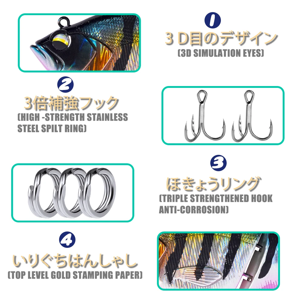 SAMOLLA Exit Road Ya Bait Cebo duro para peces de dos piezas 75 mm 12,5 g de hundimiento lento 5 cuentas de anillo, boca volteada, boca de caballo y pescado - imagen 3