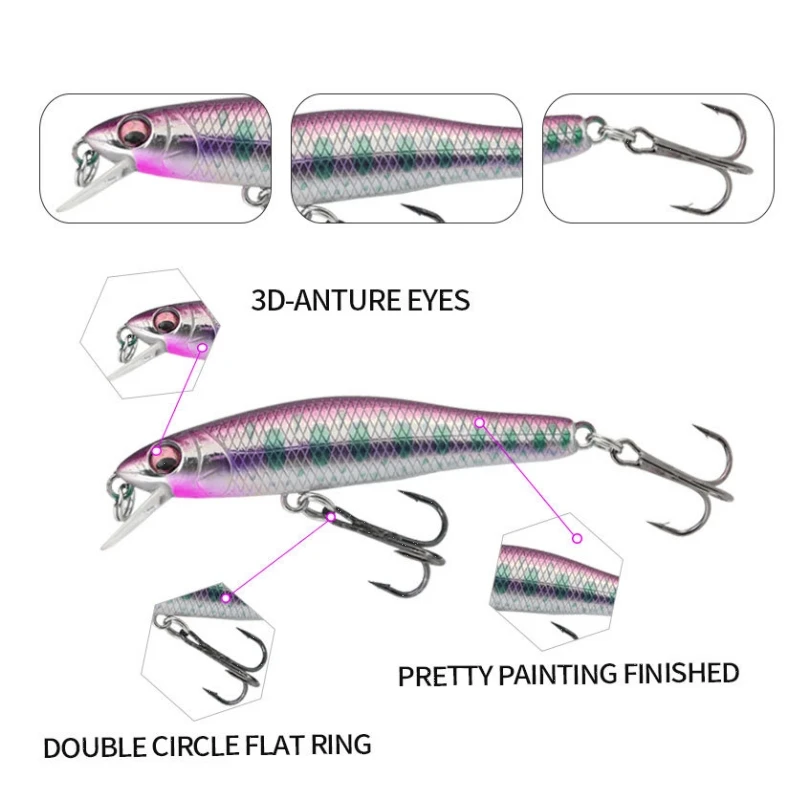 Señuelos de Pesca de pececillos que se hunden de forma realista, Crankbait de lubina, para pesca en Río y Río, con Swimbait realista, 58mm/3,9g - imagen 5