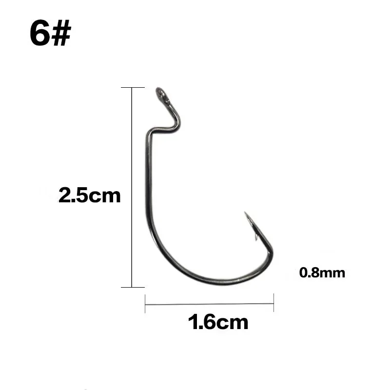 100 Uds anzuelo de pesca de acero rico en carbono manivela ancha anzuelo compensado para señuelo de gusano suave lubina Barb Wobbler - imagen 4