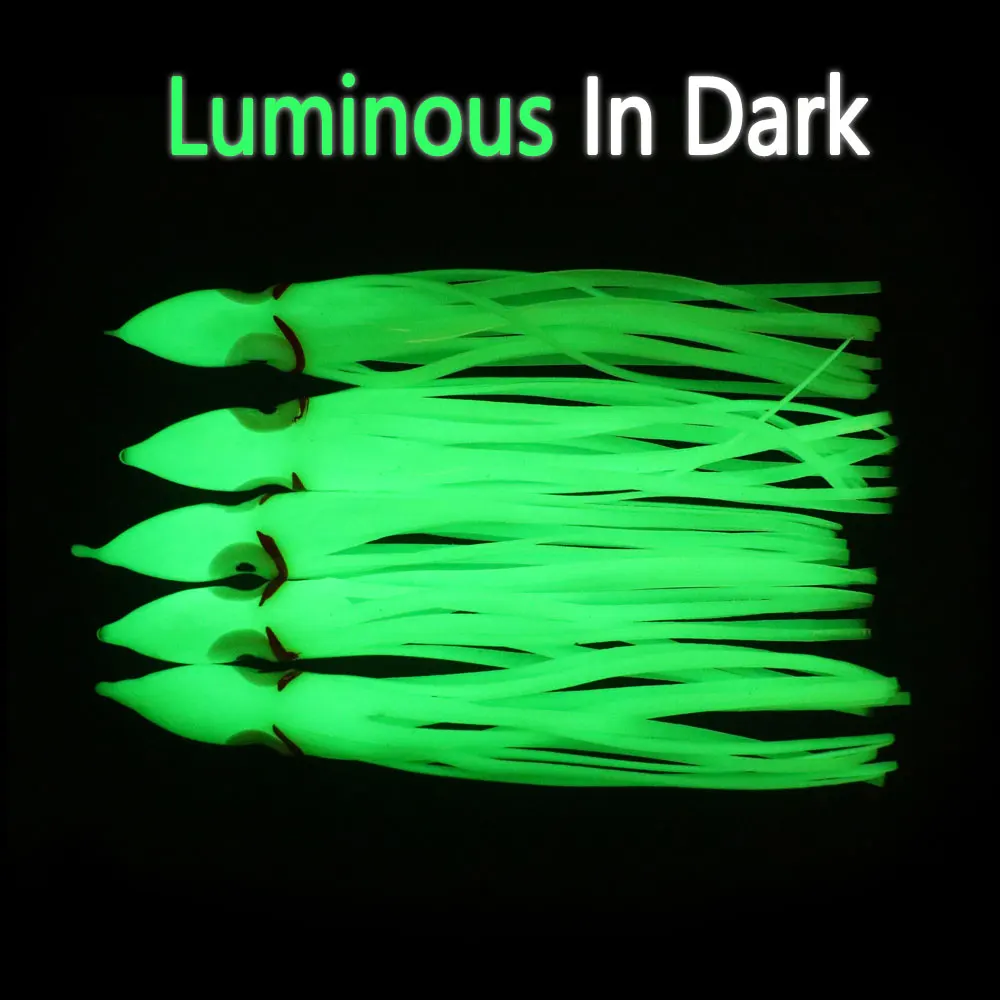 Bimoo-Señuelos de Pesca de agua salada, faldas de calamar suaves luminosas, cabeza de bombilla, falda de pulpo, 5 piezas, 10cm, 12cm, 15cm, 18cm - imagen 4