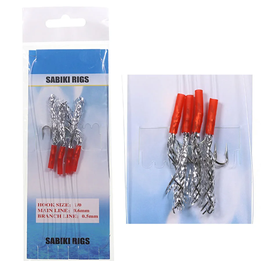 Aparejos de pesca de mar Texas Sabiki Rig, tubo de oropel de plumas, piel de pescado simulada, ganchos giratorios de cuerda para arenque, Maruseigo, 10 bolsas - imagen 3