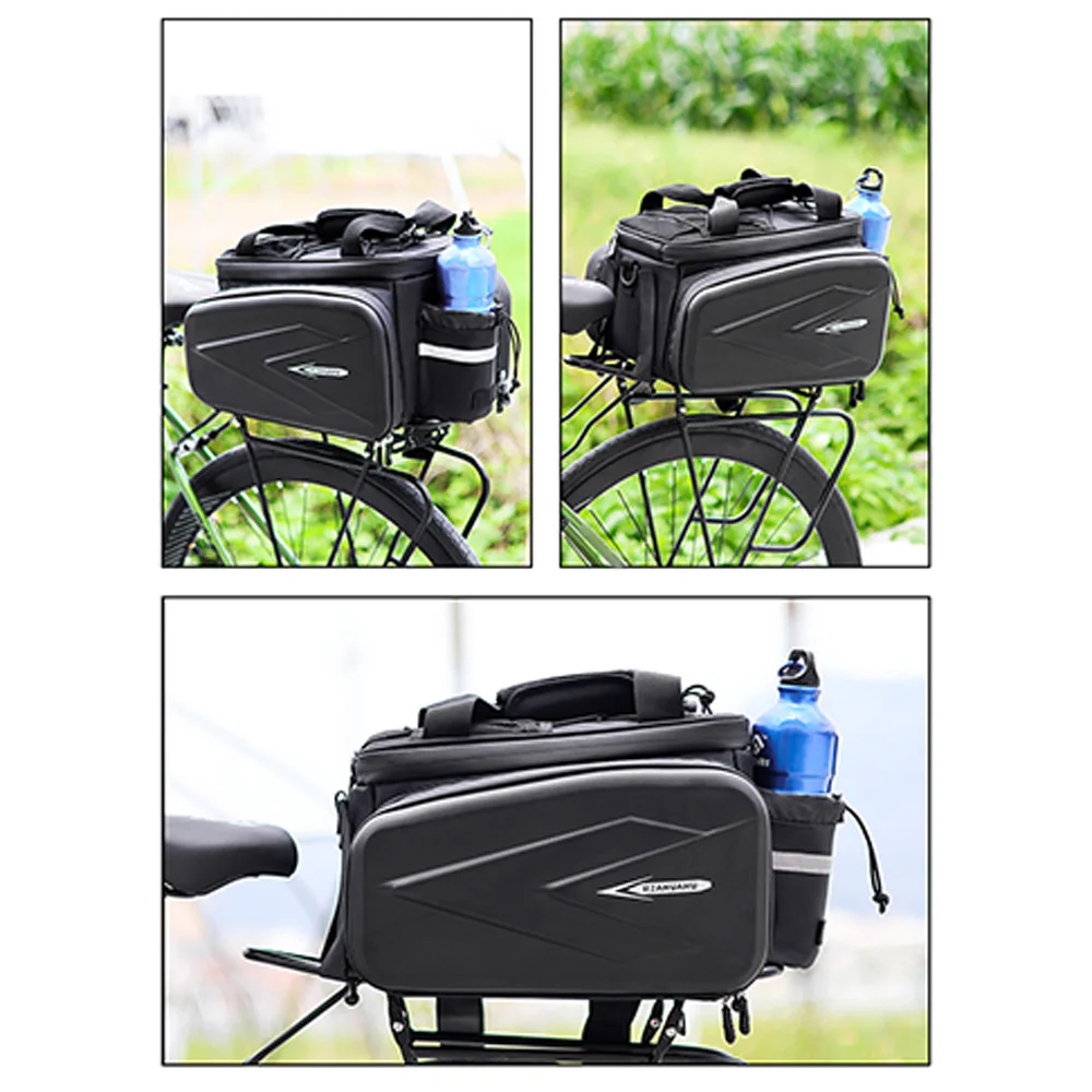 Esta elegante bolsa para bicicletas ofrece un amplio almacenamiento y conveniencia para sus aventuras en bicicleta.