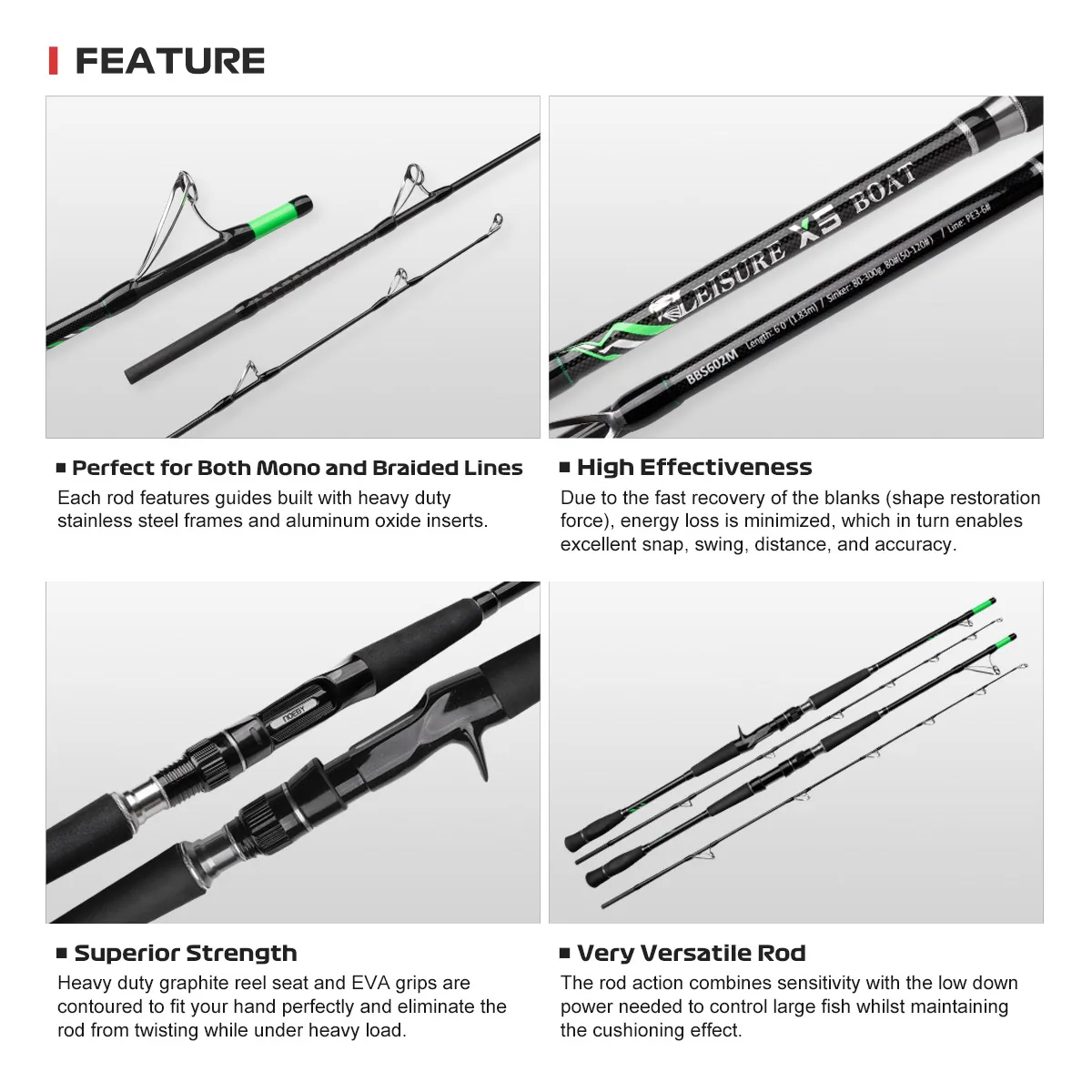 NOEBY ocio X5 caña de pescar barco 1,83 m 2,13 m 2,43 m fundición giratoria agua salada mar gran juego en alta mar 19kg cañas de pescar de arrastre - imagen 5