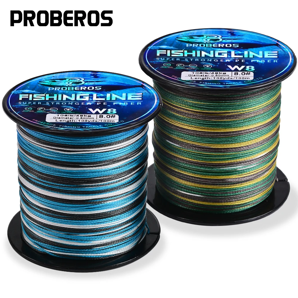 Proberos LINEA DE PESCADO de 8 hebras Multifilamento PE Línea trenzada antiabrasión Azul Camo 20-106LB 109yds