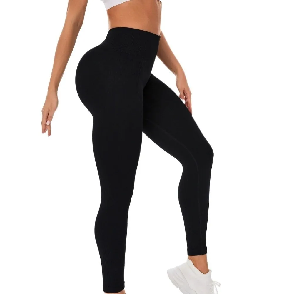 Mallas esculpidas elásticas para mujer, pantalones largos de Yoga, cintura alta, Control de barriga, mallas deportivas ajustadas negras, pantalones de Yoga para correr - imagen 4
