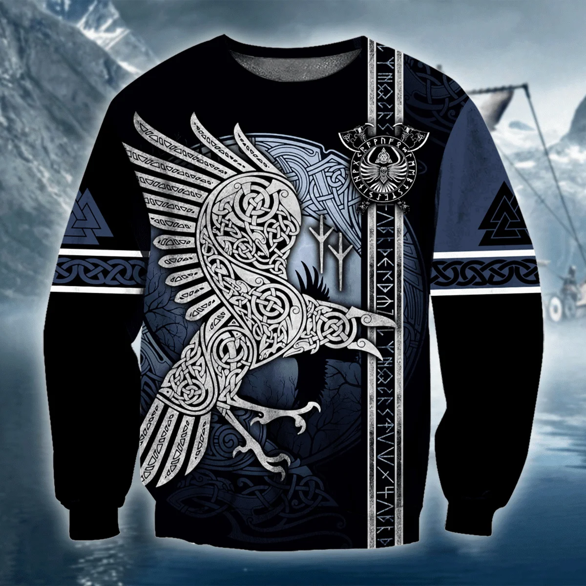 Odin mitología Cuervo tatuaje 3D completamente estampado moda hombres Sudadera con capucha y sudadera otoño Unisex Casual cremallera Sudadera con capucha QDY51 - imagen 2