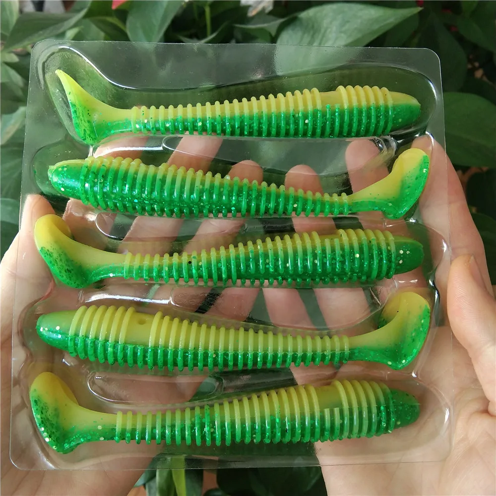 Noeby señuelos blandos de gusano de pesca, anzuelos de 12cm y 13g, delineador fácil para carpa, lubina Artificial, Swimbait de silicona de doble color - imagen 5