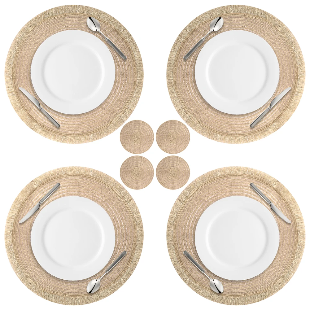 Juego de 4 manteles individuales de algodón trenzado con posavasos, tapetes lavables resistentes al calor, manteles tejidos bohemios para mesa de comedor navideña - imagen 4