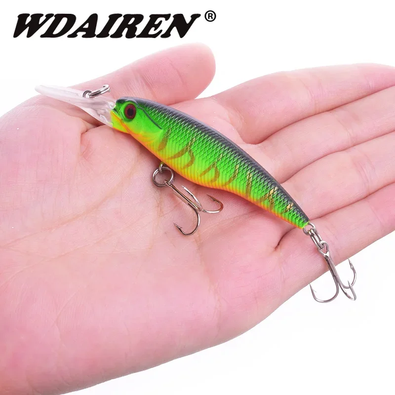 Señuelo de pesca pequeño realista, 8cm, 5,7g, Wobblers de pececillo, cebos duros artificiales, ojos 3D, Crankbait, aparejos de pesca de carpa y lubina, 1 ud.