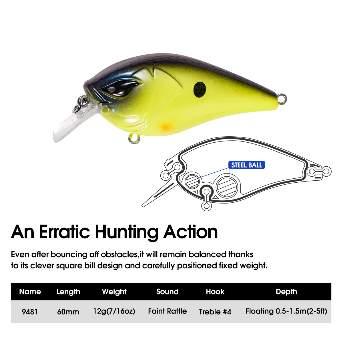 NOEBY 60mm 12g poco profundo Squarebill Crankbaits Minnow señuelo de pesca flotante Wobbler cebo duro Artificial para señuelo de pesca de lubina - imagen 2