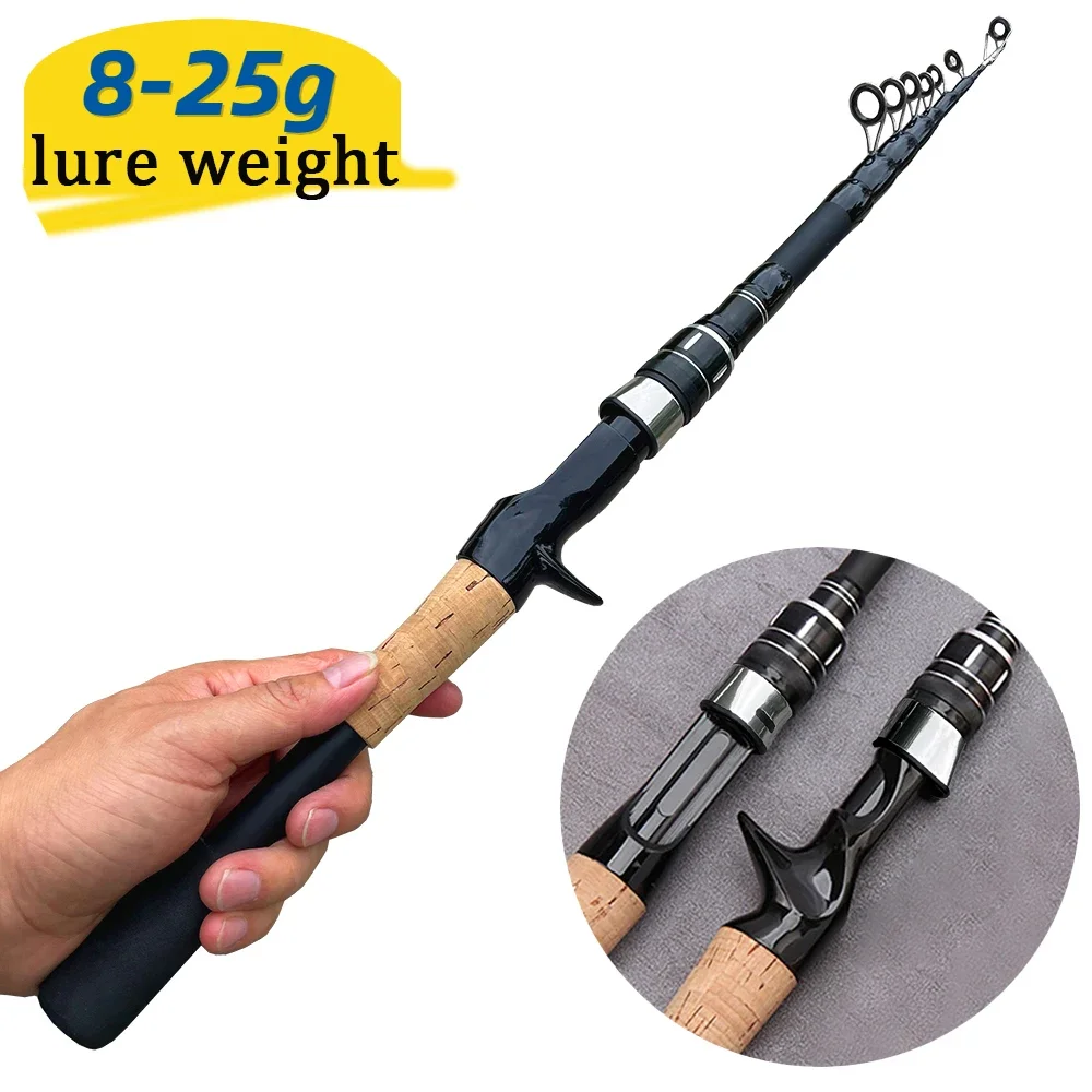 Señuelo 8g-25g caña de pescar Baitcasting 1,5 m 1,8 m 2,1 m 2,4 m varillas de fundición giratoria de fibra de carbono pesca en el lago para Lucio