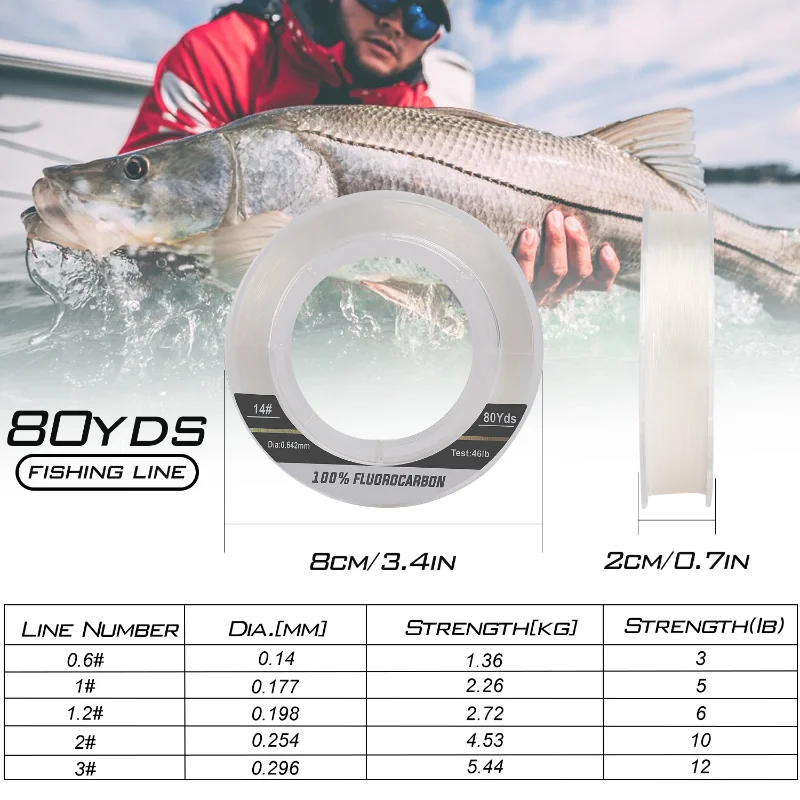 Sougayilang-sedas de Pesca de fluorocarbono, líneas de Pesca de baja ductilidad y alta sensibilidad, 80M, 3-12LB, aparejos de Pesca de prueba - imagen 3