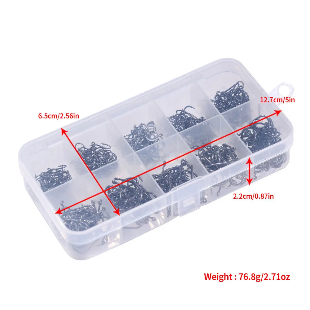 Juego de anzuelos de pesca de 500 Uds., anzuelo de púas duradero afilado de acero rico en carbono, equipo de pesca en roca, accesorios de aparejos con caja - imagen 5