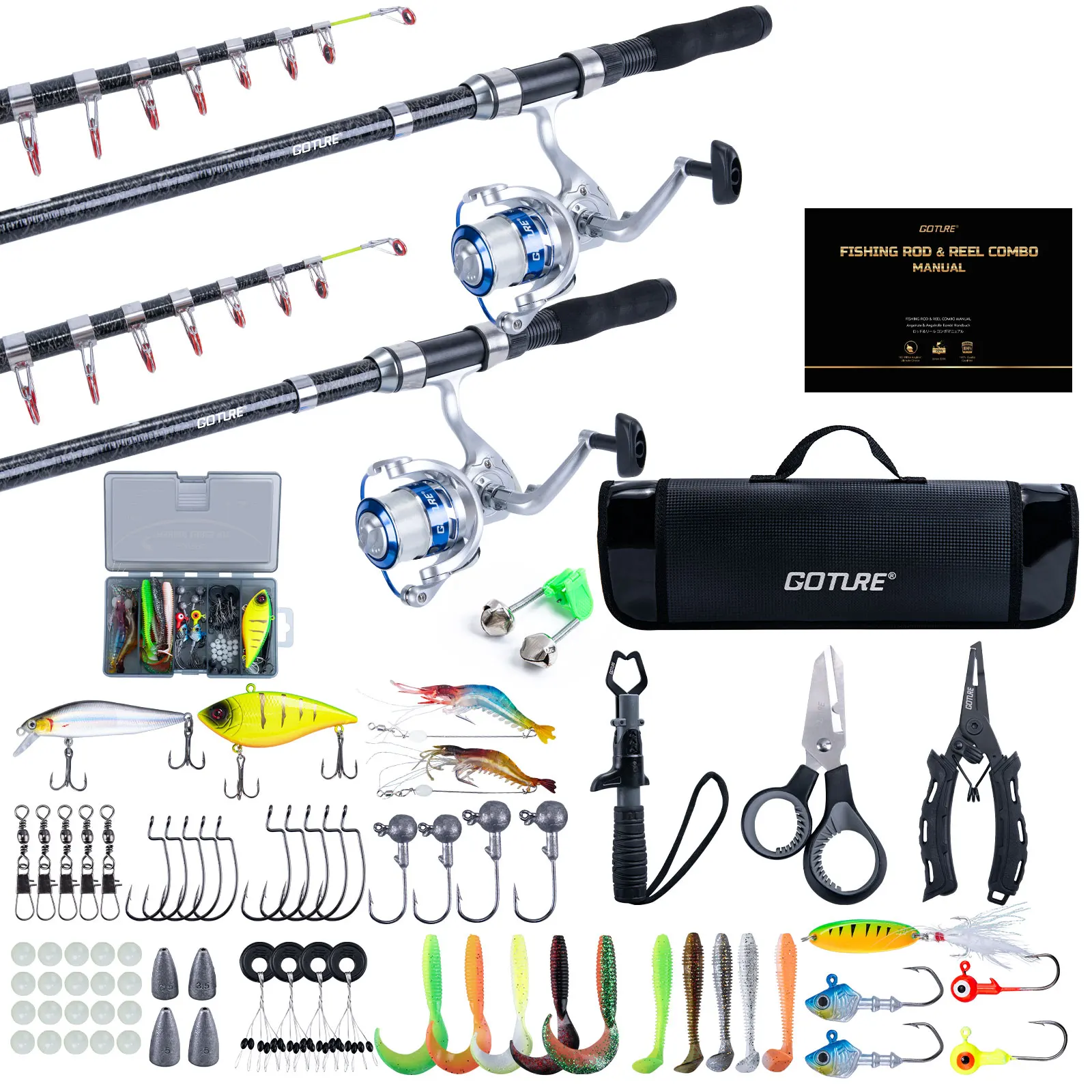 Juego de cañas de pescar Goture 1,9/2,1/2,3/2, 5/2,7 m varios tamaños, juego de cañas de pescar telescópica y carrete de pesca giratorio, bolsa impermeable - imagen 2