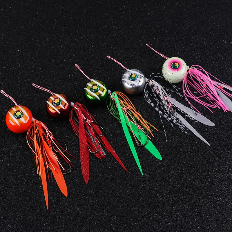 Lurekiller-Jig Slider Tai de goma Kabura, 45, 60, 80, 100, 120, 150, 180g, cabeza de plantilla luminosa con falda, señuelo de pesca de Metal - imagen 3