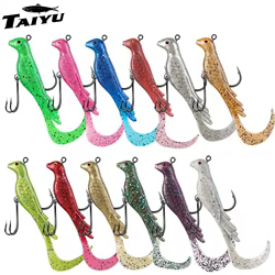 TAIYU 2 uds Phoenix Bird señuelo de pesca suave multicolor ondas grandes enrolladas señuelo de pesca falso para agua salada/cebo de pesca de agua dulce