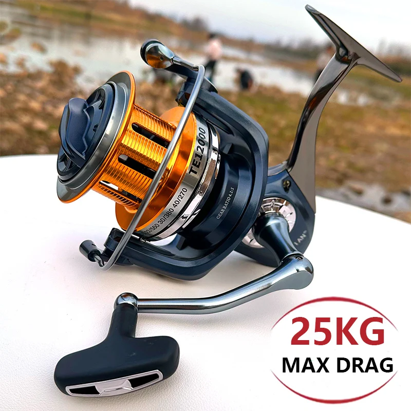 Carrete de pesca grande de fundición larga, arrastre máximo de 25KG, rodamientos de bolas, 12 + 1, carrete de Metal de aleación de aluminio, intercambio de mano izquierda/derecha para perca y lubina