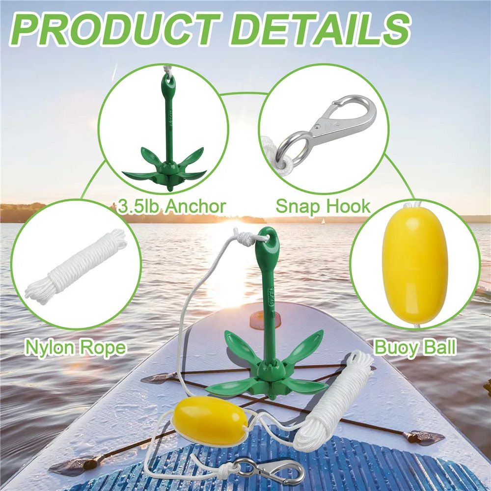 Ancla plegable para Kayak y Jet Ski, cuerda flotante de 13M para tabla de Paddle, accesorios para canoa, Kit de Anclaje para barco, 1,5 kg - imagen 5