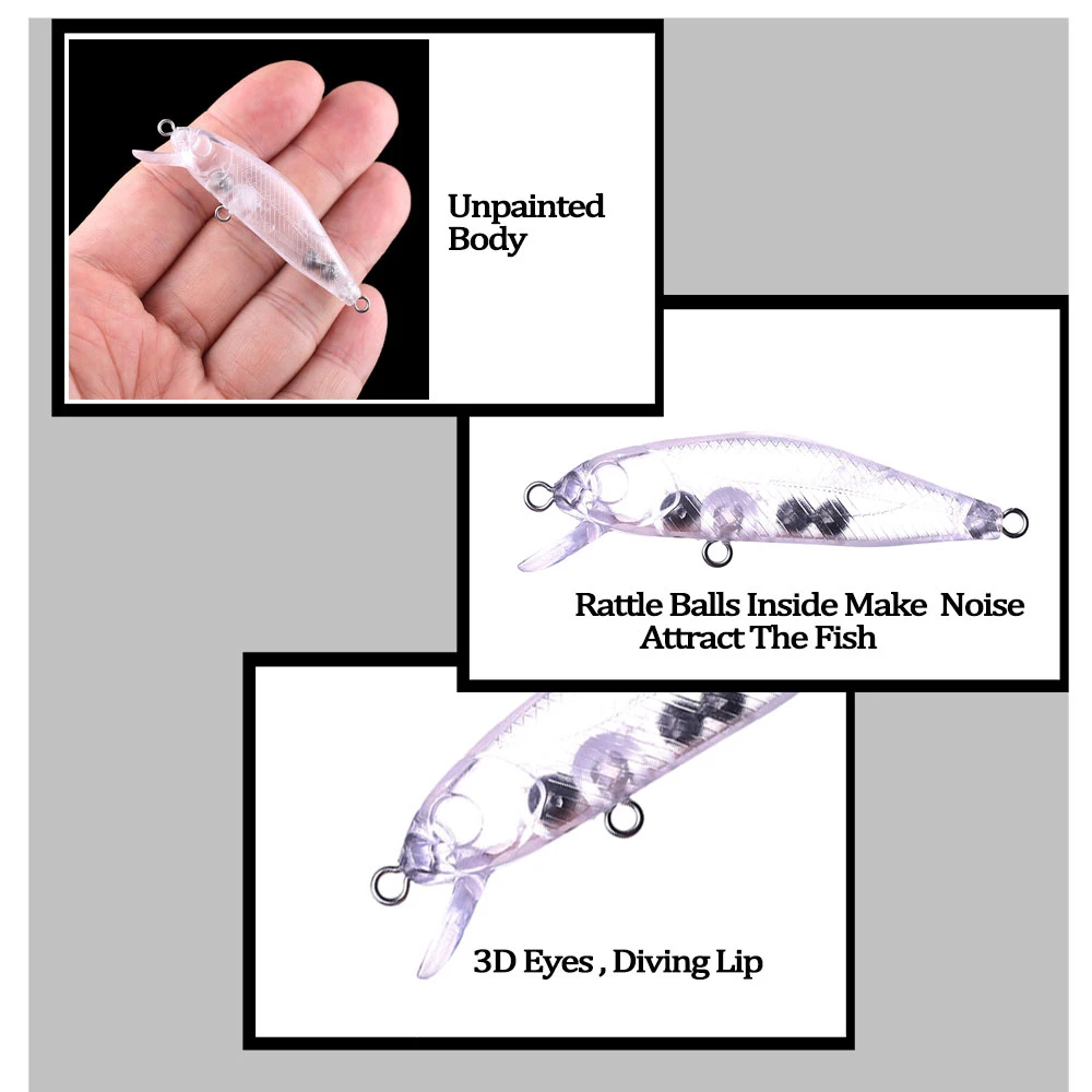 Chan'sHuang-Cebo en blanco sin pintar, 30 piezas, 6cm, 4,2g, sonajeros, Mini pececillo, señuelo de pesca Artificial hecho a mano - imagen 5