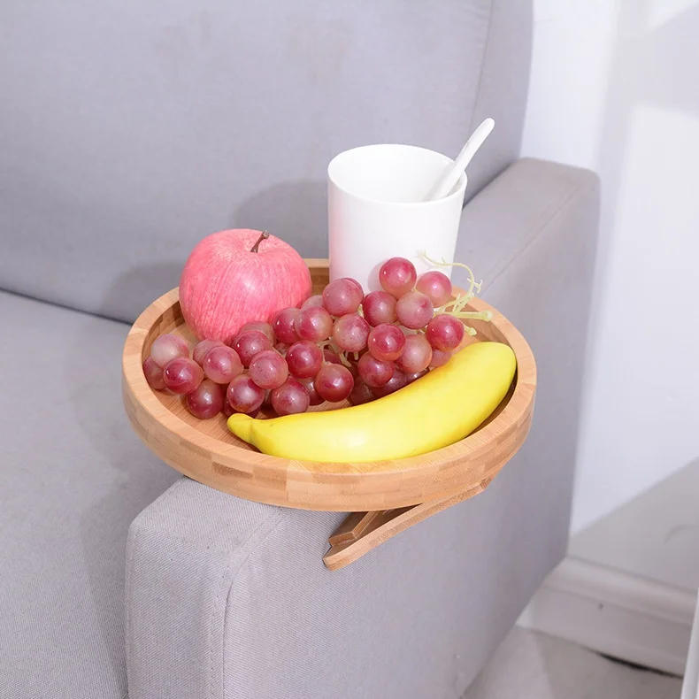 Bandeja para sofá, mesa, reposabrazos para sofá, bandeja con Clip, bandeja para sofá de madera Natural, práctica bandeja para aperitivos de TV para Control remoto, aperitivos de café - imagen 4