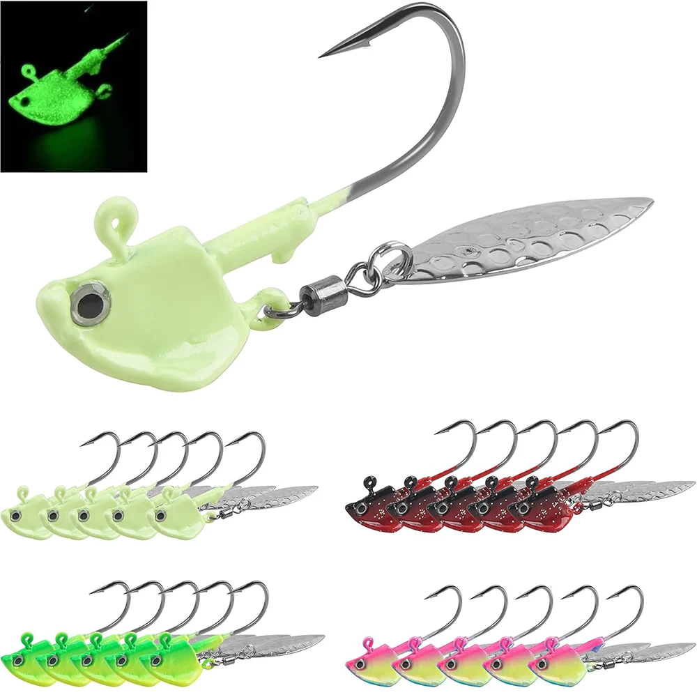 Kit de cabezales de plantilla Underspin, anzuelos de pesca con hoja de sauce, cabeza de plantilla de ojo de oro, señuelos de plantilla de cabeza giratoria ponderada para tipo de pez, 4 Uds.