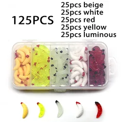 125 Uds cebo de pesca de lombriz de tierra 5 colores cebos de gusano de plástico suave señuelo de larva de gusano realista para cebo de gusanos de pan de carpa