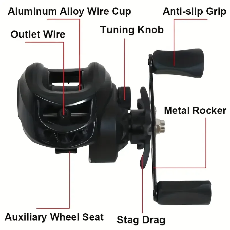 Carrete de pesca Baitcasting de lanzamiento de larga distancia, relación de engranaje 7,2: 1, carrete de Metal intercambiable para manos izquierda/derecha con sistema de freno magnético - imagen 3