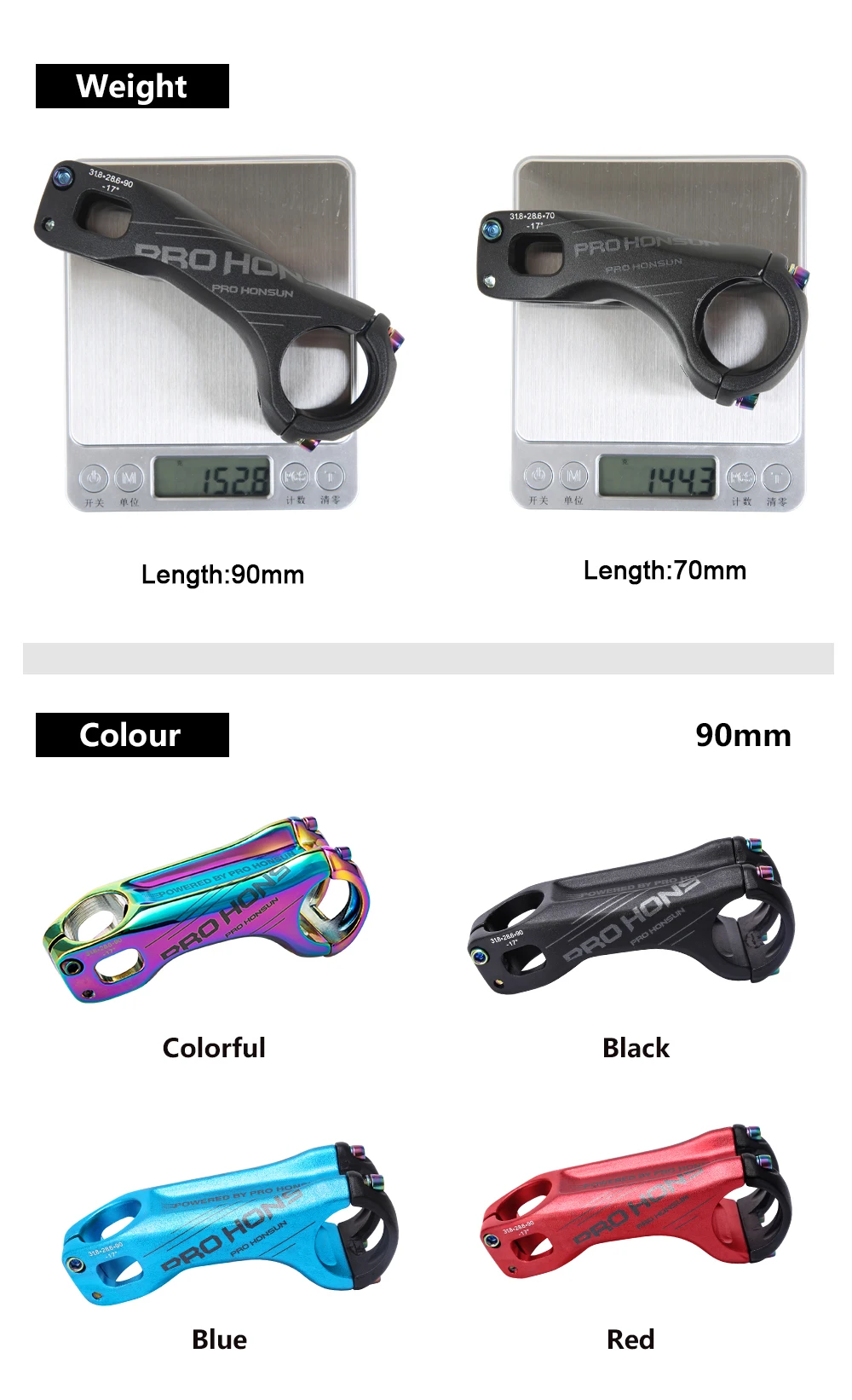 Descubra el diseño elegante y versátil de los manillares pro-HC disponibles en 90 mm de longitud y una gama de colores vibrantes