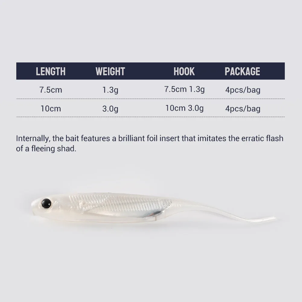 Noeby Swing-cebo suave de impacto, 7,5 cm, 1,3g, 10cm, 3g, señuelo de pesca, Pin de aguja Artificial, cola, cebos de silicona, hilo, señuelos blandos de gusano - imagen 2