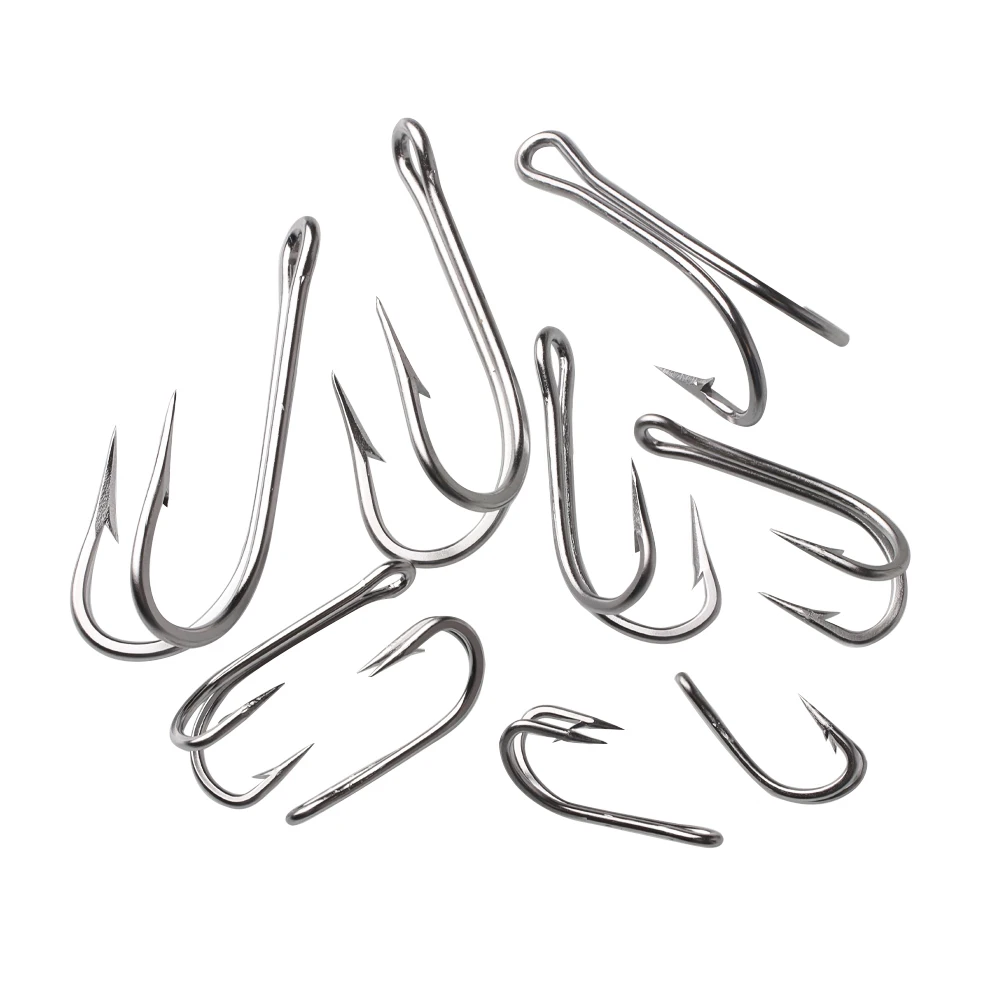 Lionriver-anzuelos dobles de acero inoxidable, anzuelos dobles de vástago largo, resistentes, para pesca en barco de mar, señuelos de curricán, #28-#20 - imagen 5