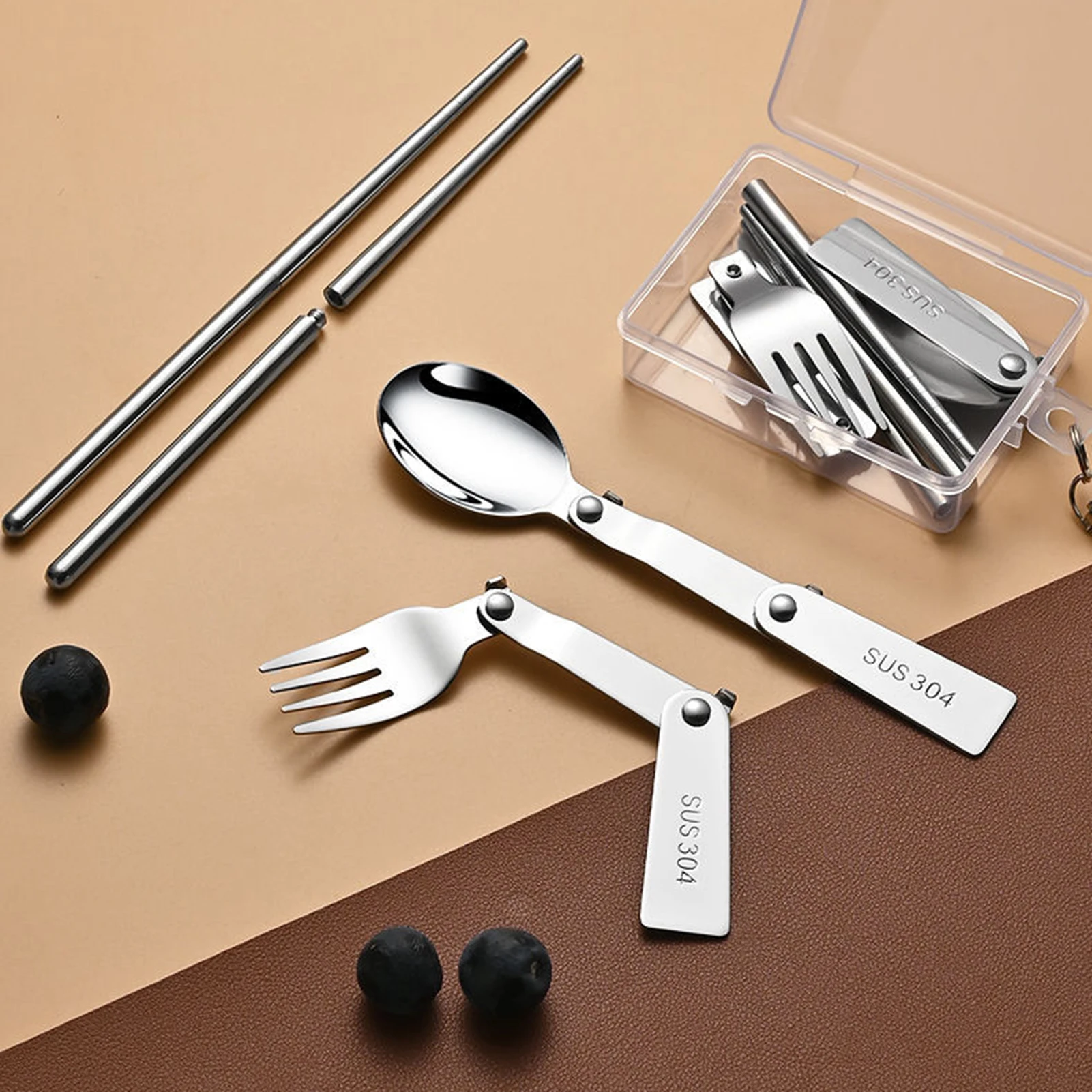Cubiertos plegables de acero inoxidable para pesca y camping
