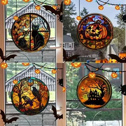 Nueva decoración de fiesta en casa de Halloween, castillo de terror teñido, gato, pegatinas estáticas de PVC para ventana de vidrio, pegamento decorativo sin pegamento