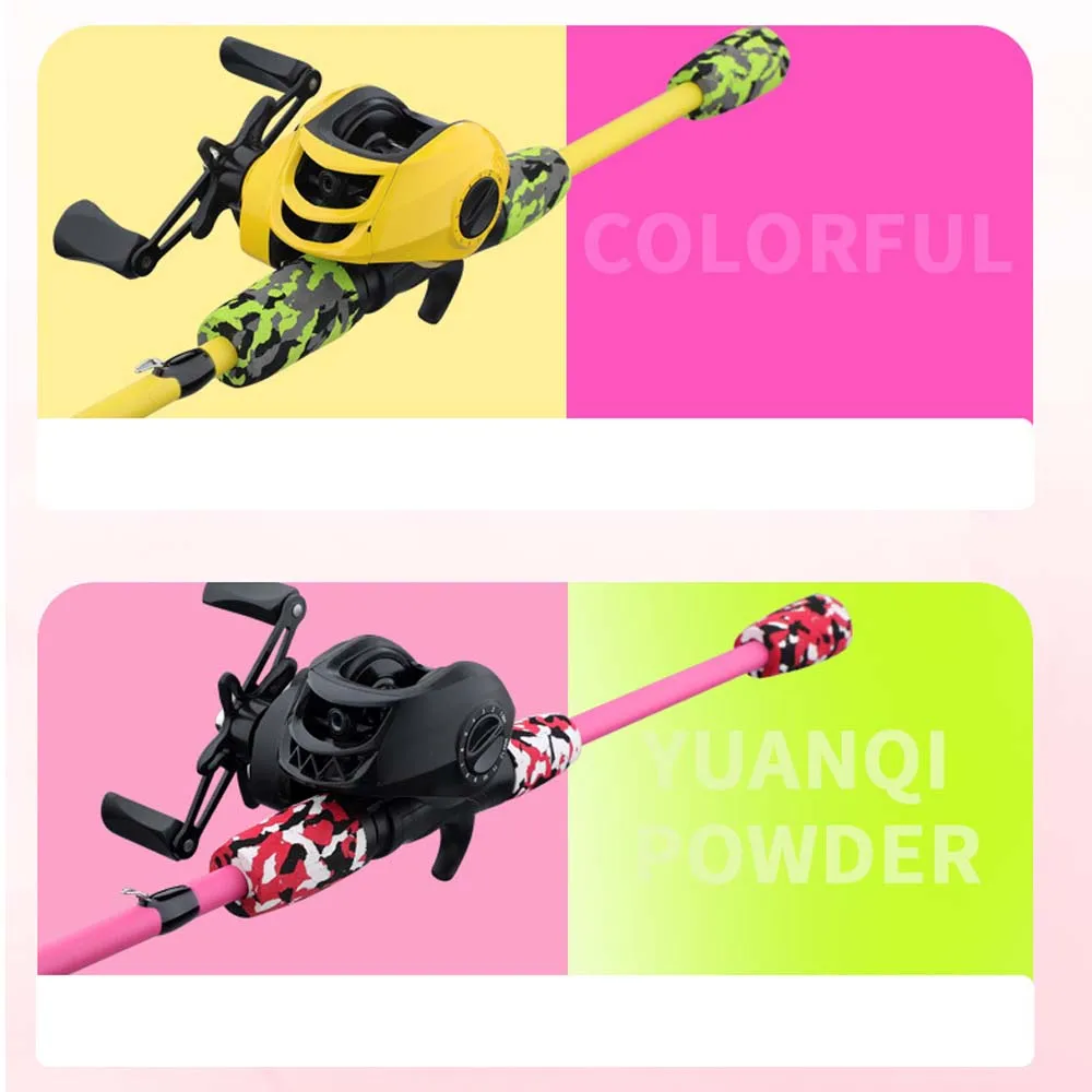 Camo Rosa Amarillo 1,8 m 2 secciones señuelo caña de pescar de fibra de vidrio cuerpo Eva mango segmentado M caña de pescar Unisex telescópica - imagen 4