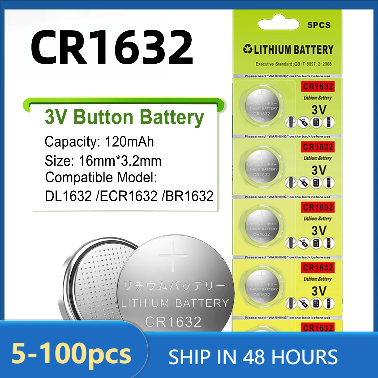 Pila de botón CR1632 de litio 3V – batería para dispositivos - imagen 4