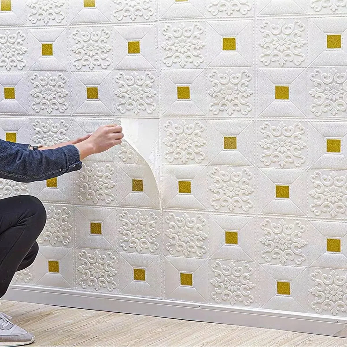 Papel tapiz de techo de gran tamaño, 35cm x 35cm, ladrillo 3D, impermeable, pegatina de pared a prueba de humedad, decoración de pared autoadhesiva de espuma - imagen 4