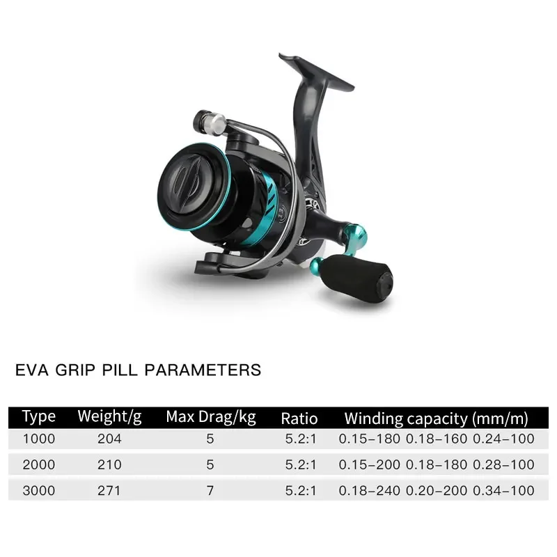 Carrete de pesca con rueda giratoria, carrete de pesca en hielo 2000 3000, arrastre máximo ligero de 7kg 5,2: 1, carrete giratorio de agua salada EVA para pescadores - imagen 2