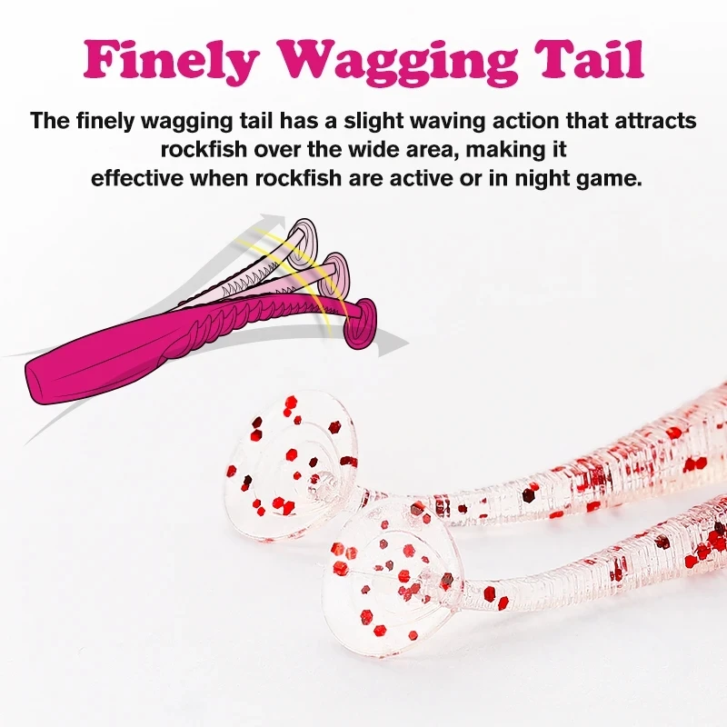 TSURINOYA-señuelo de pesca de cola T flexible, 38mm, 0,4g, luz de 20 piezas, juego Artificial de silicona UV, cebos blandos para peces de roca Ajing - imagen 5