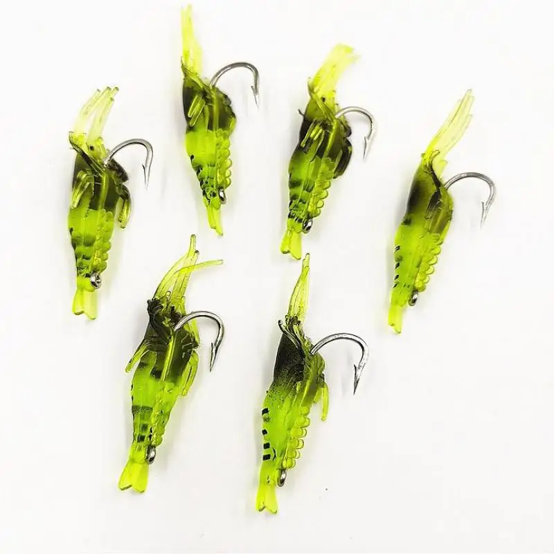 10 unids/caja Isca pesca de camarones cebo Artificial suave silicona gusano señuelo gancho 1,3g/5cm afilado Crankbait gambas Wobbler señuelos - imagen 3