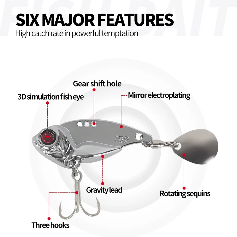 Señuelo de pesca de Metal Vib, cuchara, cebo duro Artificial giratorio brillante para pesca con caña, 10g, 15g - imagen 4